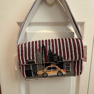 Beaded Cityscape Handbag with Taxi Design